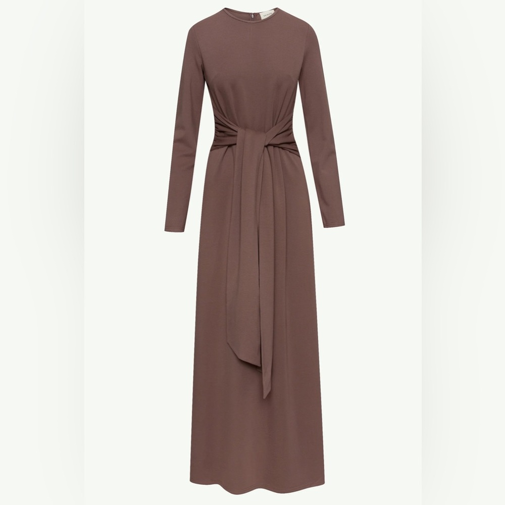 Veiled Collection Jersey Tie Front Maxi Dress - Dark Taupe